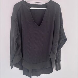 We the free V‑Neck Waffle Knit Top